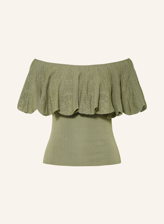 ba&sh Off-Shoulder-Stricktop mit Volants OLIV