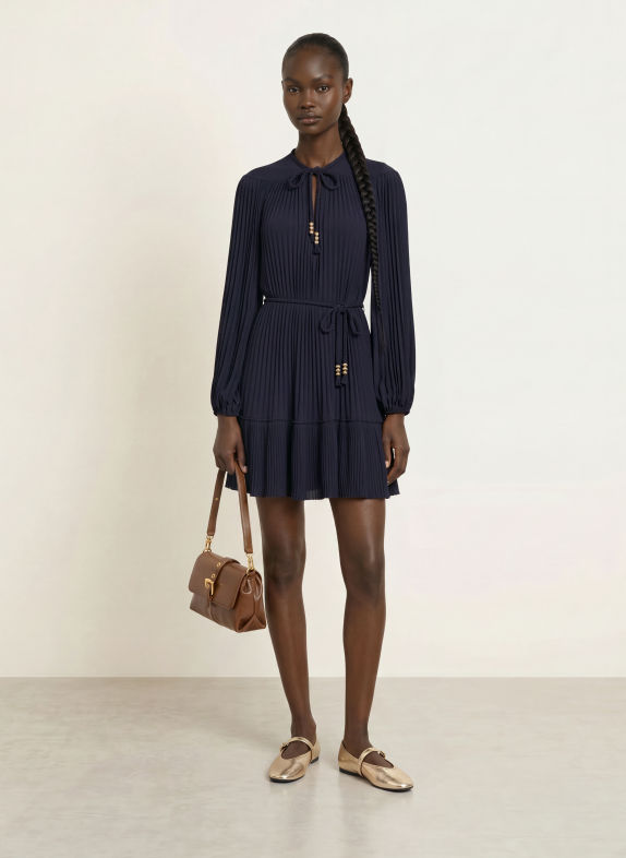 maje Cocktailkleid mit Plissees DUNKELBLAU
