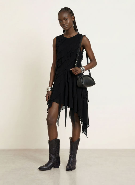 ALLSAINTS Kleid ANGIE mit Volants SCHWARZ