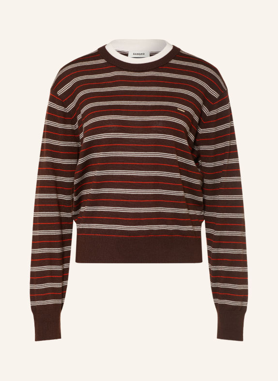 SANDRO Pullover BRAUN / ROT / WEISS