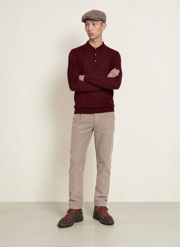 MAERZ MUENCHEN Gebreid poloshirt DONKERROOD