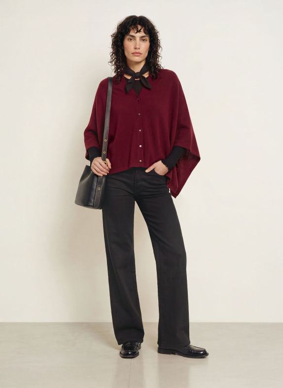 rosemunde Poncho with cashmere DARK RED