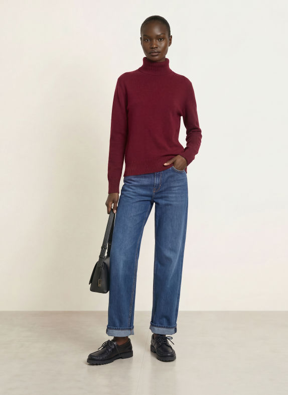 rosemunde Pull à col roulé LAICA avec cachemire ROUGE FONCÉ