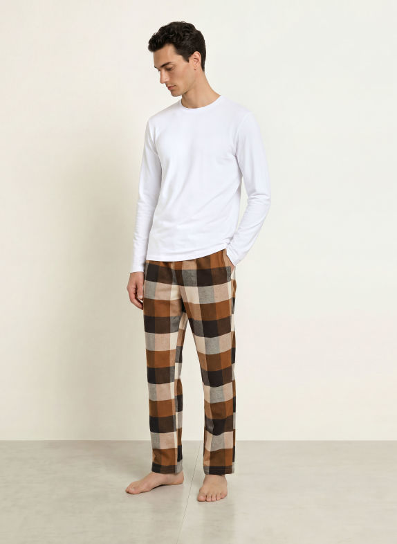 SCHIESSER Sovbyxor MIX+RELAX i flanell MÖRKBRUN / BRUN / GRÄDDE