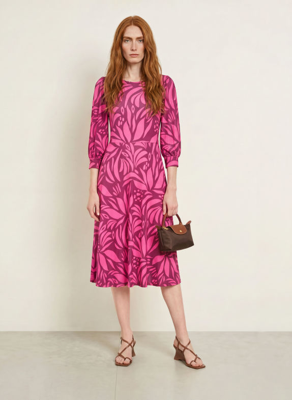 marivie Robe en jersey à manches 3/4 ROSE FUCHSIA / LILAS FONCÉ