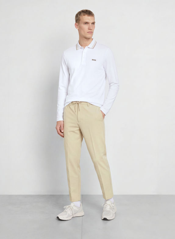 BOSS Tricou polo piqué PLISY, croială regulară ALB / BEJ / GRI ÎNCHIS
