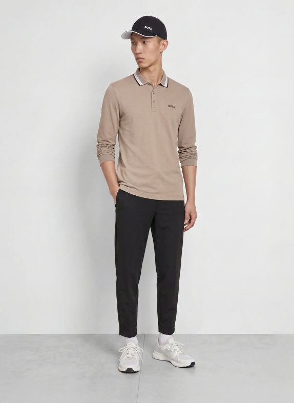BOSS Tricou polo piqué PLISY, croială regulară TAUPE / ALB / NEGRU