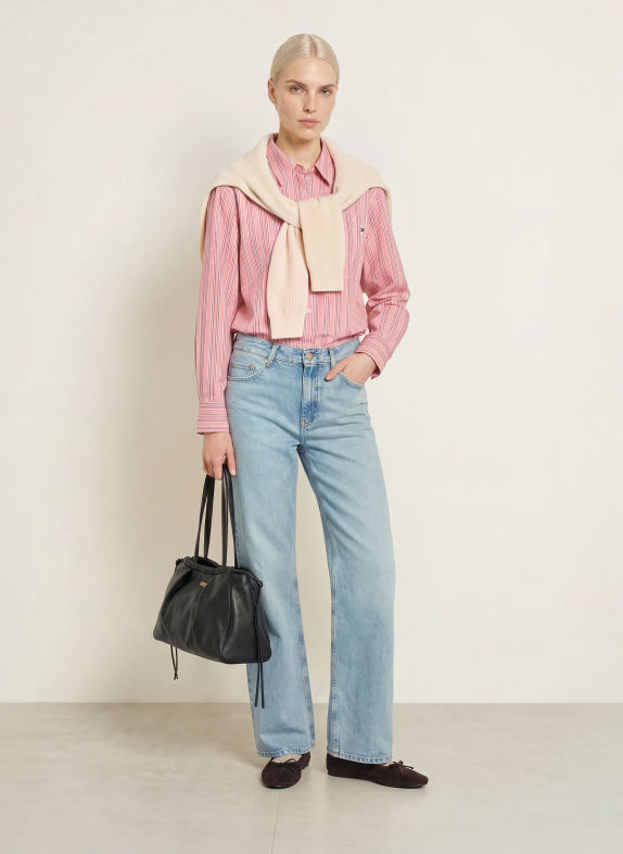 TOMMY HILFIGER Hemdbluse ROSA / DUNKELGRAU / WEISS