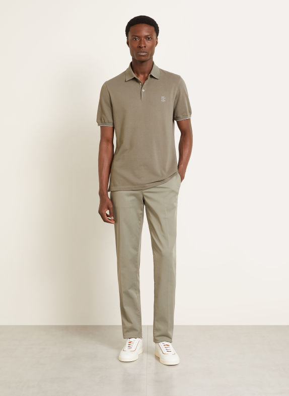BRUNELLO CUCINELLI Polokošile z piké KHAKI / ČERNOŠEDÁ