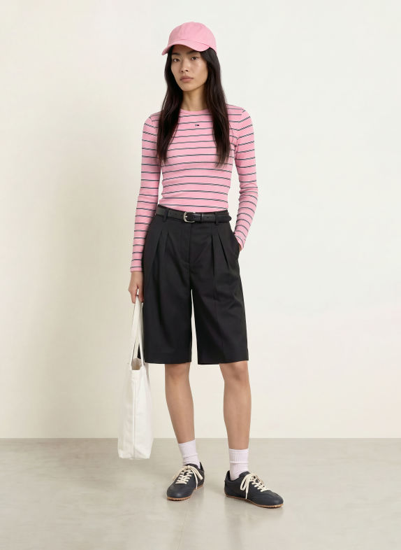 TOMMY JEANS Tricouri cu mânecă lungă ROZ / ALB / NEGRU