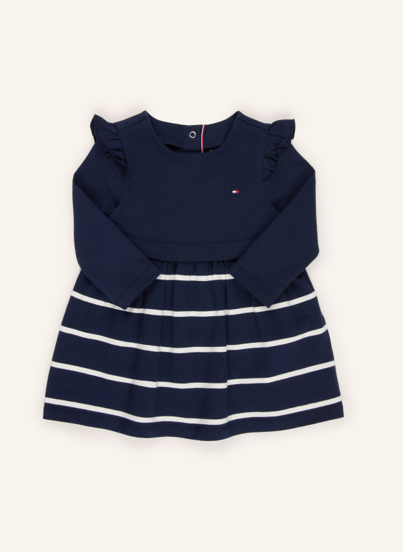 TOMMY HILFIGER Šaty s volánky TMAVĚ MODRÁ / BÍLÁ
