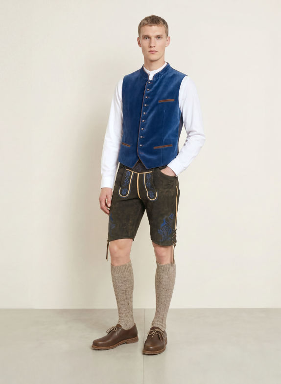 BECKERT Pantaloni tradiționali din piele de cerb BAYRISCHZELL MARO / ALBASTRU