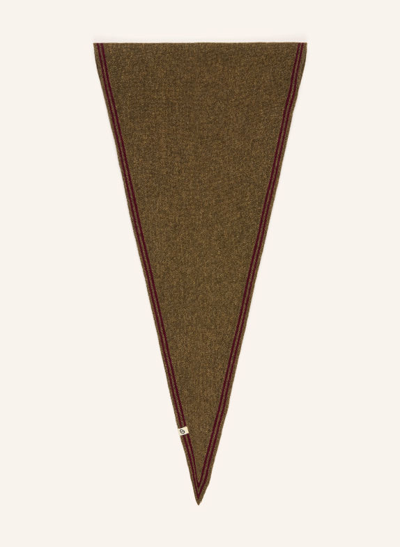 Oats & Rice Foulard triangulaire BRONTE en cachemire KAKI / ROUGE FONCÉ