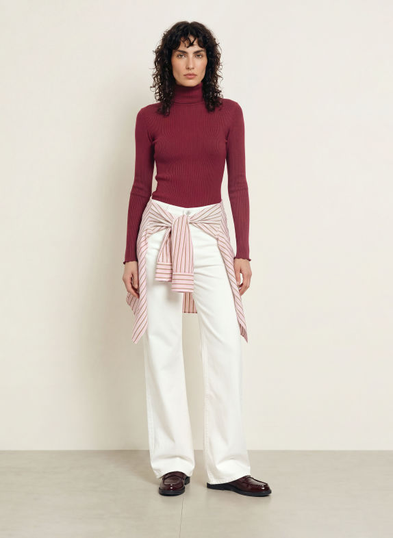 rosemunde Pull à col roulé BEATHA avec soie ROUGE FONCÉ