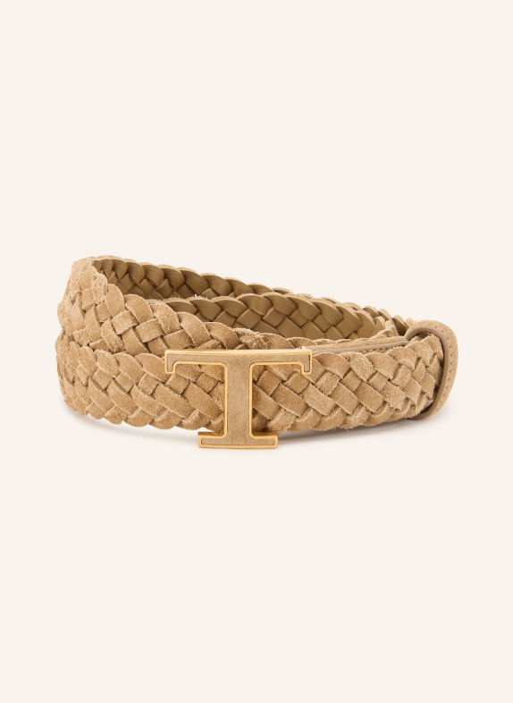 TOD'S Kožený pletený opasek BÉŽOVÁ / ZLATÁ