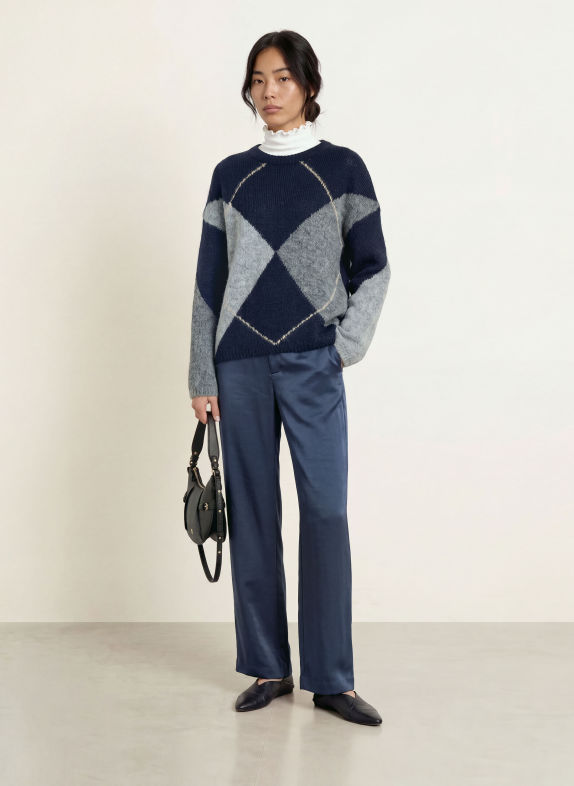 NEO NOIR Pantalon en satin EMMETT BLEU FONCÉ