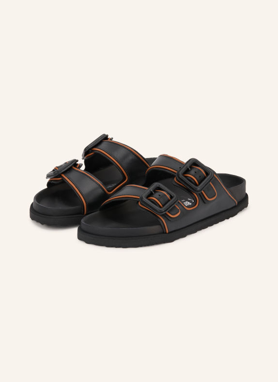 1774 BIRKENSTOCK ARIZONA LEATHER BUCKLE Slides BLACK / BROWN