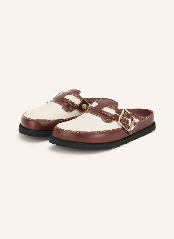 1774 BIRKENSTOCK Muiltjes BOSTON BOLD CANVAS BRUIN / GOUD / CRÈME