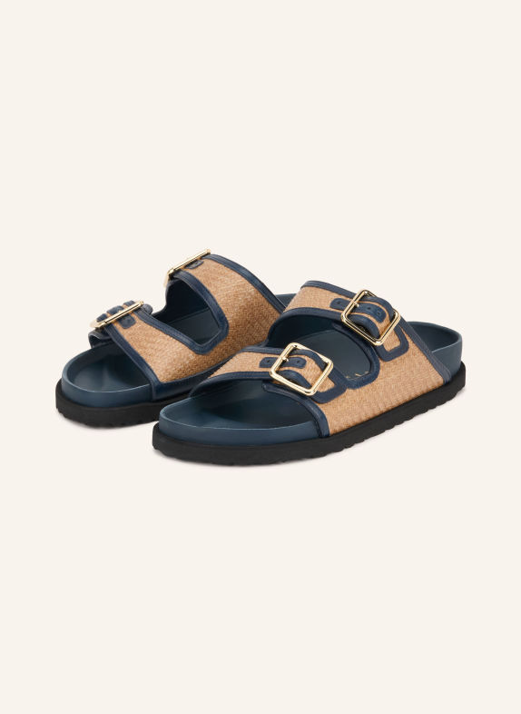 1774 BIRKENSTOCK Pantoletten ARIZONA FRAMED RAFFIA BLAU / GOLD / BEIGE