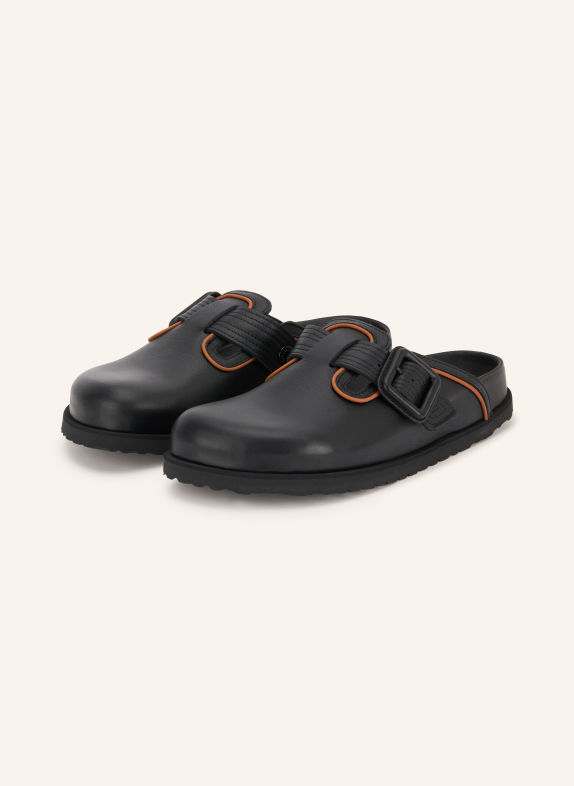 1774 BIRKENSTOCK Muiltjes BOSTON LEATHER BUCKLE ZWART / BRUIN