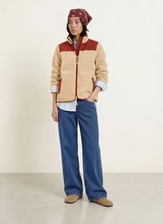 MOS MOSH Teddyfell-Jacke MMELISA ELI BEIGE / DUNKELROT