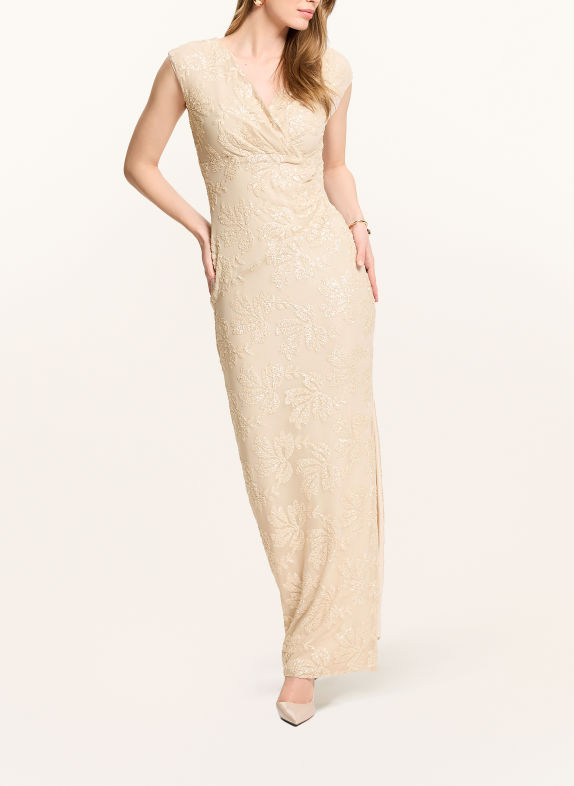 SWING Mesh evening gown with sequins BEIGE