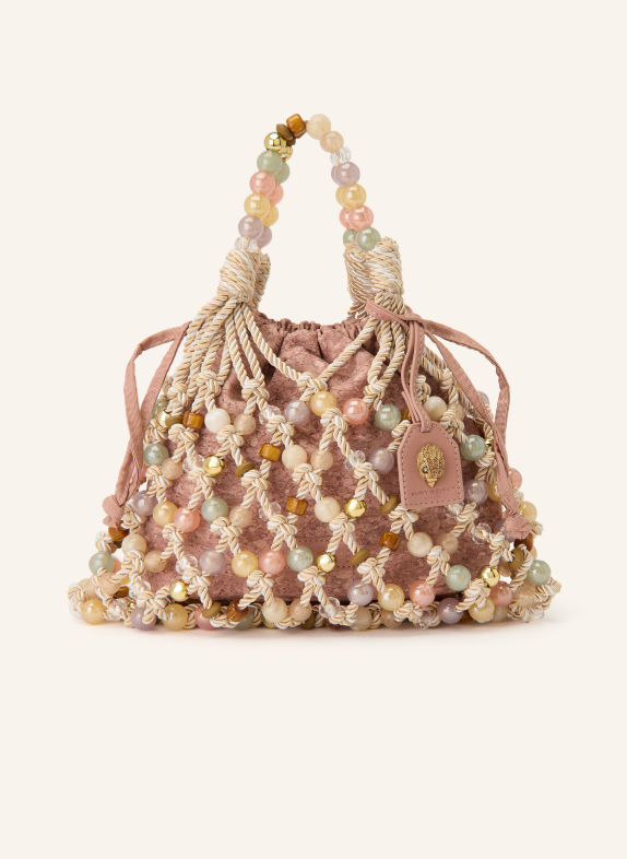 KURT GEIGER MACRAME ROPE Bucket Bag with Decorative Beads ROSE / BEIGE