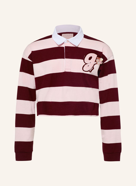 GUESS Jersey-poloshirt met pailletten DONKERROOD / ROZE / WIT