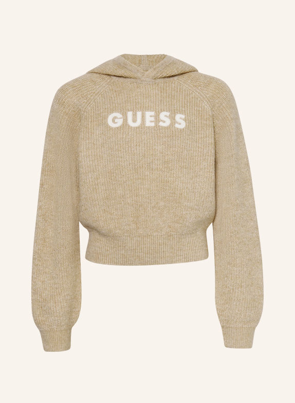 GUESS Strikket hættetrøje BEIGE / HVID
