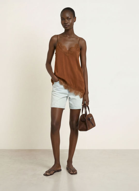 OH APRIL Satijnen top TAMI met kant MARRON FONCÉ