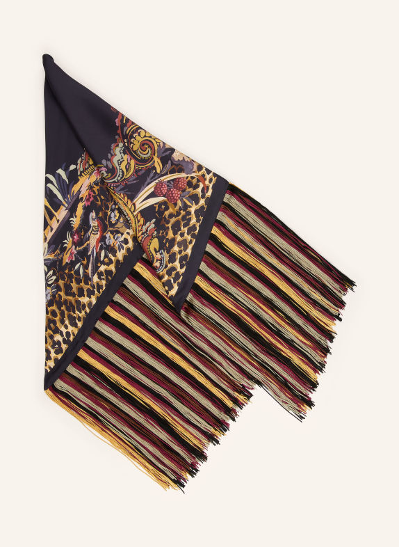 ETRO Triangulär sjal i siden SVART / MÖRKRÖD / MÖRKGUL