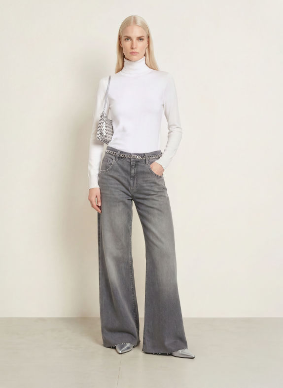 LIU JO Coltrui met col, glittergaren en siersteentjes WIT / TAUPE