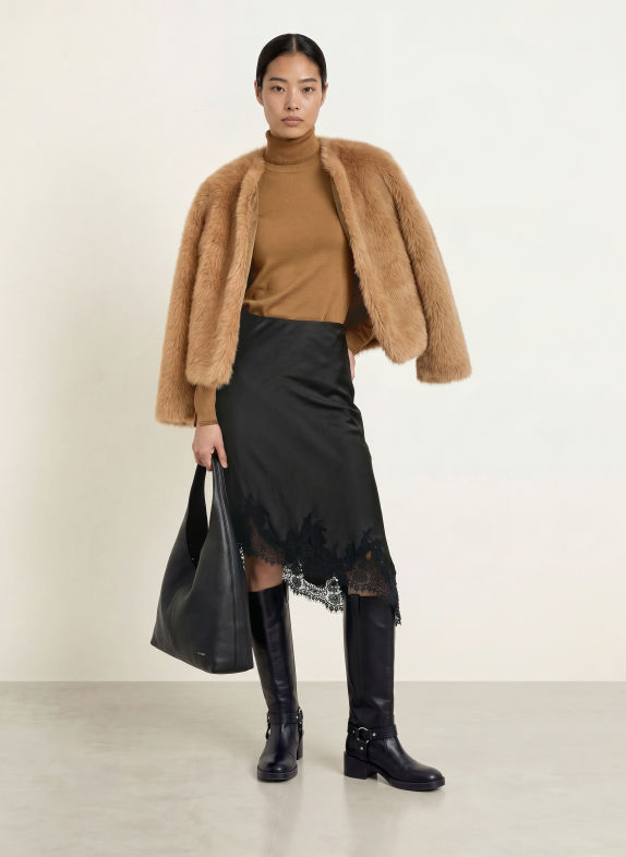 LIU JO Rollkragenpullover mit Glitzergarn und Schmucksteinen HELLBRAUN