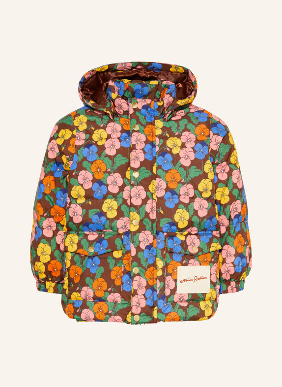 mini rodini Steppjacke VIOLAS mit abnehmbarer Kapuze DUNKELBRAUN / GELB / BLAU