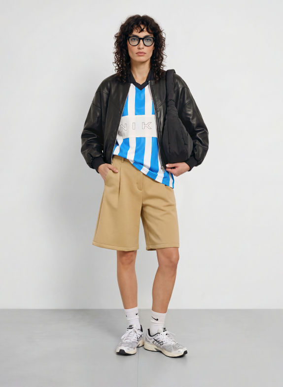Nike Jacheta PLEATHER BOMBER cu aspect de piele NEGRU