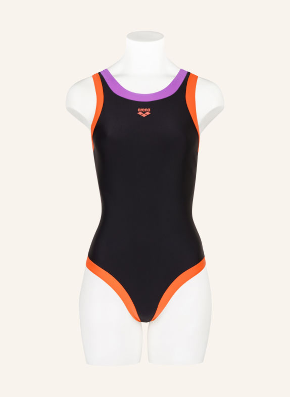 arena ARENA BOLD LINES swimsuit with UV protection 50+ BLACK / PURPLE / LIGHT RED