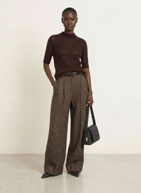 BOSS FEWE Knit Sweatshirt with Alpaca DARK BROWN