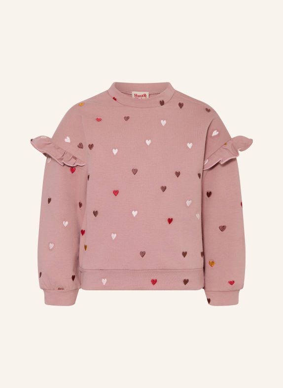 HUST and CLAIRE HCSICILLIA Sweatshirt with Ruffles DUSKY PINK / DARK RED / WHITE