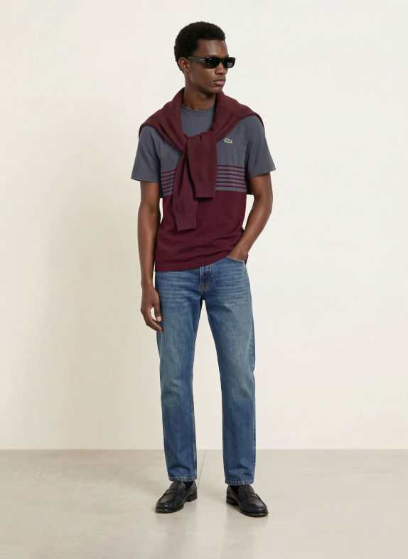 LACOSTE T-shirt ROUGE FONCÉ / BLEU
