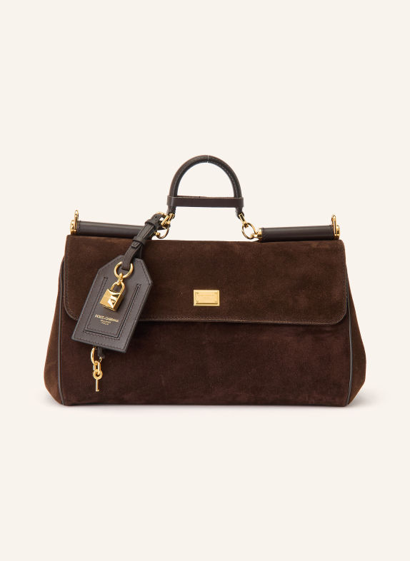 DOLCE & GABBANA Torebka MY SICILY MEDIUM CIEMNOBRĄZOWY / ZŁOTY