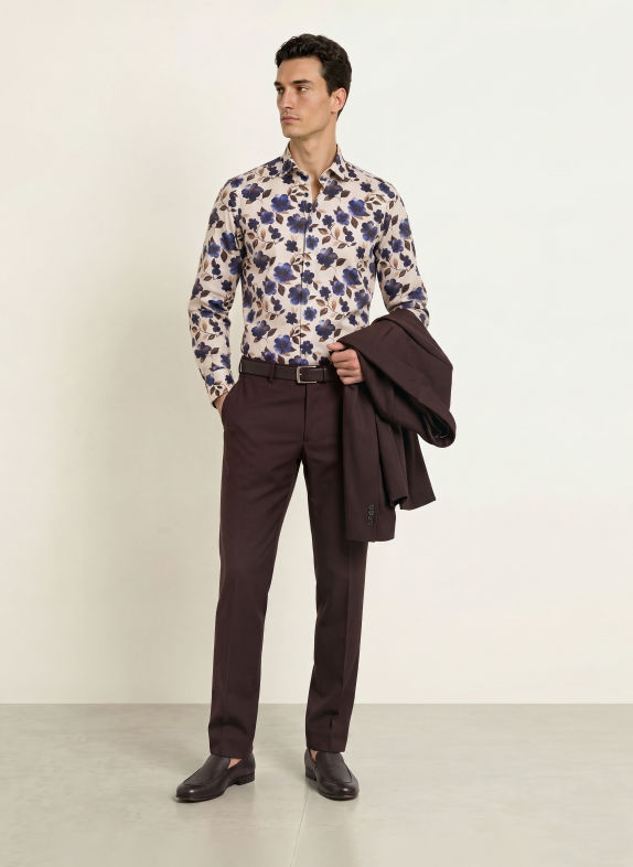 OLYMP SIGNATURE Hemd Signature tailored fit CREME / DUNKELBRAUN / DUNKELBLAU