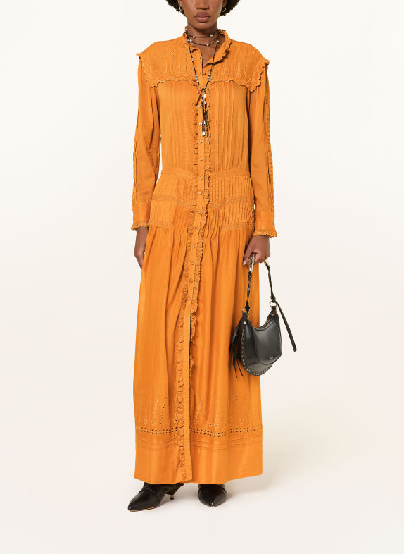 MARANT ÉTOILE LONIE Dress with Ruffles and Openwork Lace LIGHT BROWN
