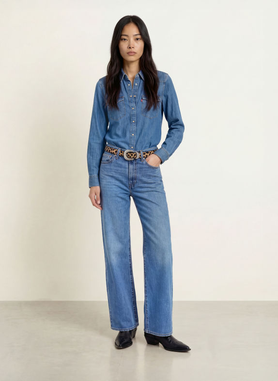 Levi's® Jeansy wide leg RIBCAGE 94 Dark Indigo - Worn In