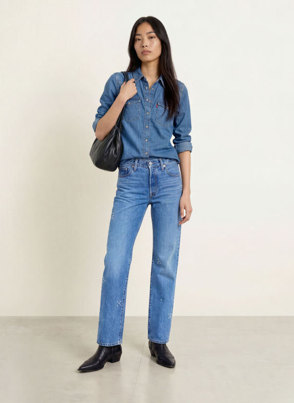 Levi's® Straight Jeans 501® ’90S mit Schmucksteinen 46 Med Indigo - Worn In