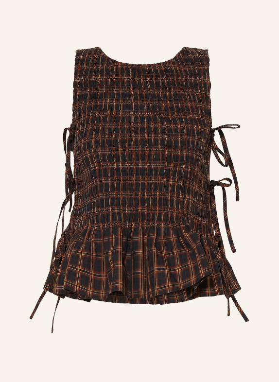 GANNI Blousetop MARRON FONCÉ / CAMEL / ZWART
