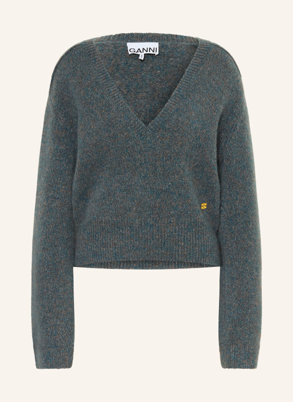 GANNI Trui met mohair PETROL / DONKERGRIJS