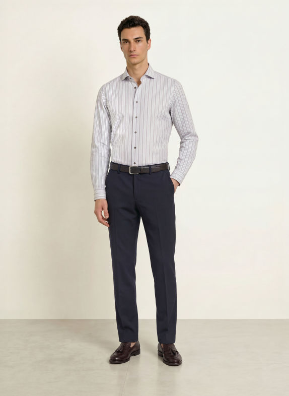 PAUL Overhemd Shaped Fit WIT / BRUIN / GRIJS