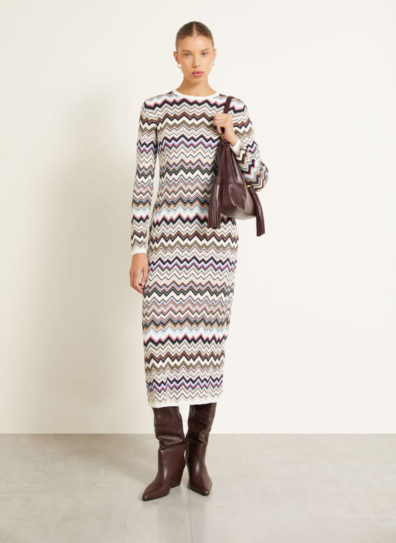 MISSONI Pletené šaty KRÉMOVÁ / RŮŽOVÁ / TMAVĚ MODRÁ
