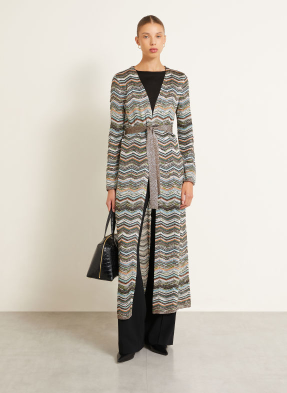 MISSONI Gilet ouvert en maille avec des paillettes et du fil pailleté MARRON / VERT / TURQUOISE