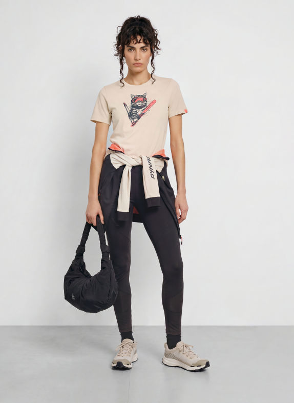 DYNAFIT T-shirt GRAPHIC COTTON BEIGE / NEONRØD